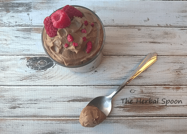 Raspberry chocolate mousse, dairy and refined sugar free via: The Herbal Spoon