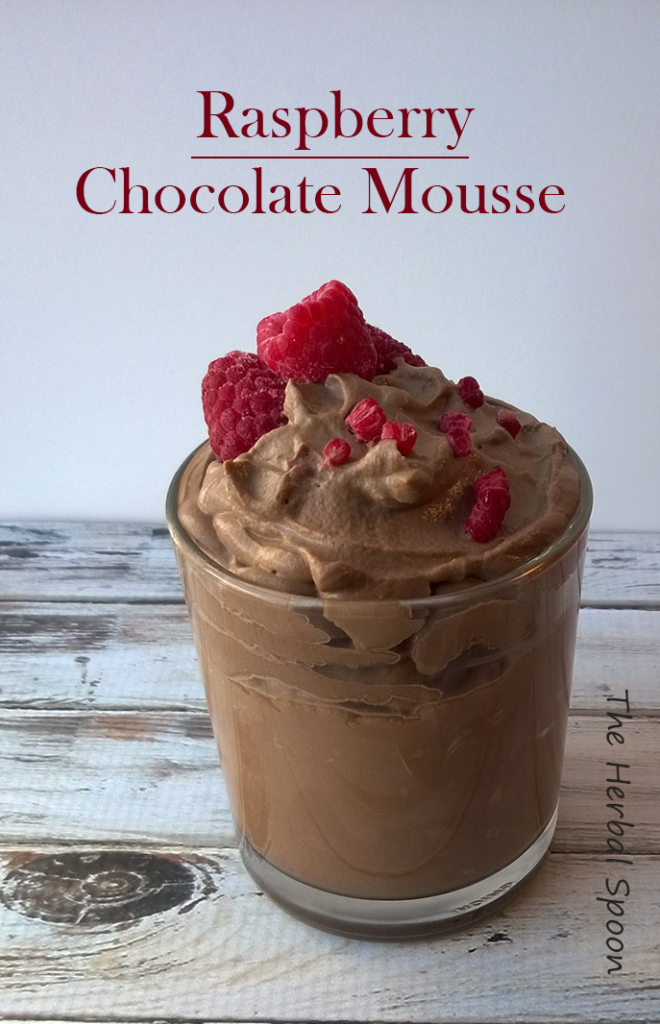 Raspberry chocolate mousse, dairy and refined sugar free via: The Herbal Spoon