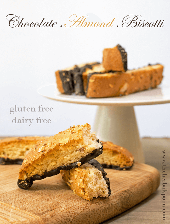 Chocolate almond biscotti, gluten and dairy free - The Herbal Spoon