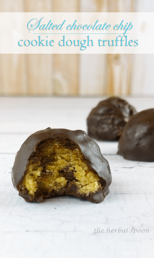 Salted dark chocolate chip cookie dough truffles - Grain free, dairy free and naturally sweetened - The Herbal Spoon